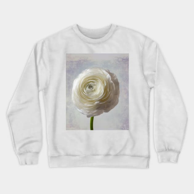 Soft Pastel White Ranunculus Flower Crewneck Sweatshirt by photogarry